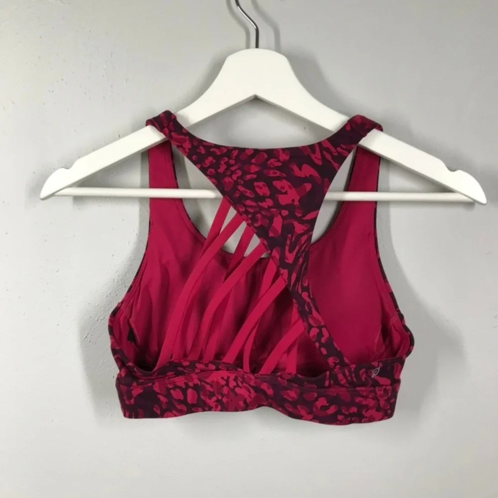 PELOTON Sports Bra Womens Size XS Cadent‎ Strappy Crimson Pattern w/ Padding